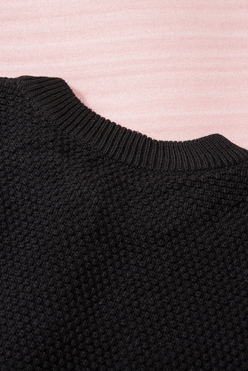 Henley Button Placket Side Slit Drop Shoulder Pullover Knit Sweater